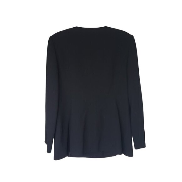 Vintage Ungaro Wool Blazer Collarless V-neck Two Button Pleated Front Black - Picture 2 of 10